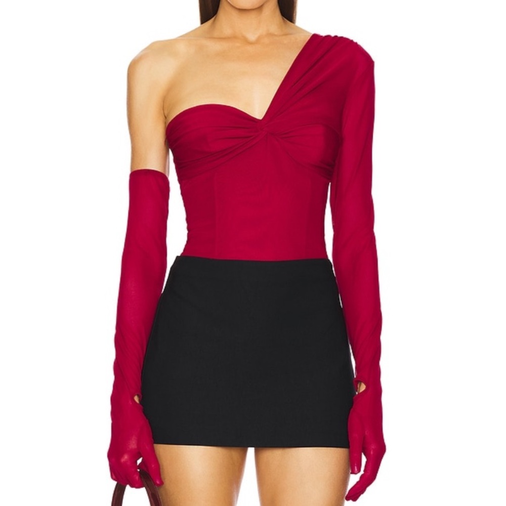 Stylish One-Shoulder Burgundy Top with Black Skirt